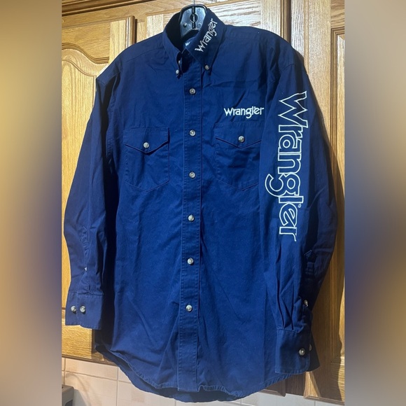Vintage Y2K Wrangler Spell Out Cowboy Western Shirt Men's Small EUC Navy Blue - Picture 3 of 6